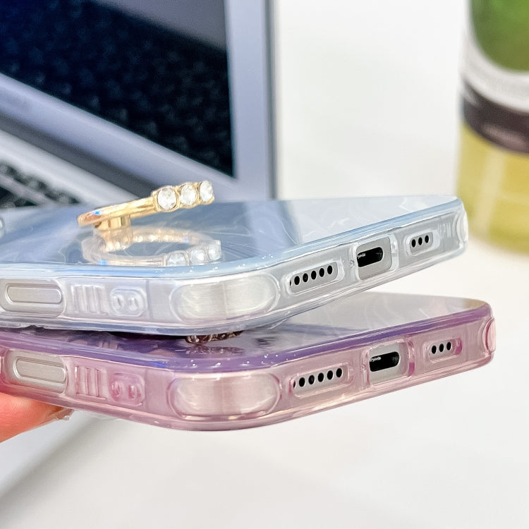 For iPhone 16 Plus Plating Glitter Texture Ring Holder TPU Phone Case with Lens Film(White Water Ripples) - free shipping - PMC TechLife - Order now!