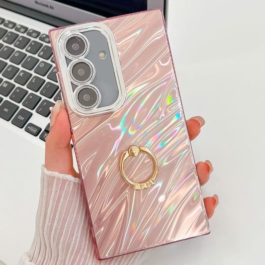 For Samsung Galaxy S25+ 5G Plating Glitter Texture Ring Holder TPU Phone Case with Lens Film(Pink Water Ripples) - Galaxy S25+ 5G Cases by PMC Jewellery | Online Shopping South Africa | PMC Jewellery | Buy Now Pay Later Mobicred