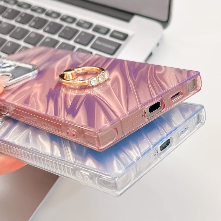 For Samsung Galaxy S25 5G Plating Glitter Texture Ring Holder TPU Phone Case with Lens Film(Purple Shell Pattern) - Galaxy S25 5G Cases by PMC Jewellery | Online Shopping South Africa | PMC Jewellery | Buy Now Pay Later Mobicred