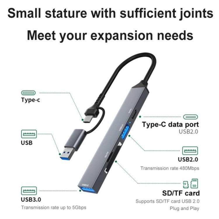ADS-806D Type-C+USB to USB 3.0 Hub SD / TF Card Reader Multi-Function Docking Station - USB 3.0 HUB by PMC TechLife | Online Shopping South Africa | PMC TechLife | Buy Now Pay Later Mobicred