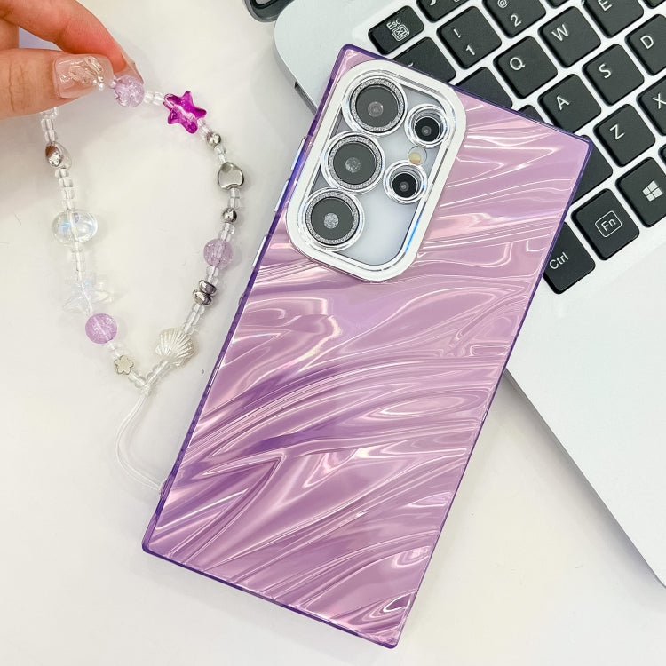 For Samsung Galaxy S25 5G Plating Glitter Texture Chain Wristband TPU Phone Case with Lens Film(Purple Wrinkles) - Galaxy S25 5G Cases by PMC Jewellery | Online Shopping South Africa | PMC Jewellery | Buy Now Pay Later Mobicred