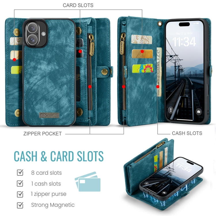 For iPhone 16 Plus CaseMe 008 Detachable Multifunctional Leather Phone Case(Blue) - iPhone 16 Plus Cases by CaseMe | Online Shopping South Africa | PMC Jewellery | Buy Now Pay Later Mobicred