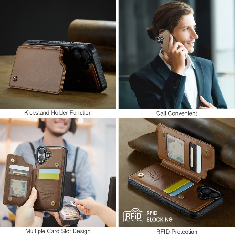 For iPhone 16 CaseMe C22 Card Slots Holder RFID Anti-theft Phone Case(Brown) - free shipping - PMC Jewellery - Order now!