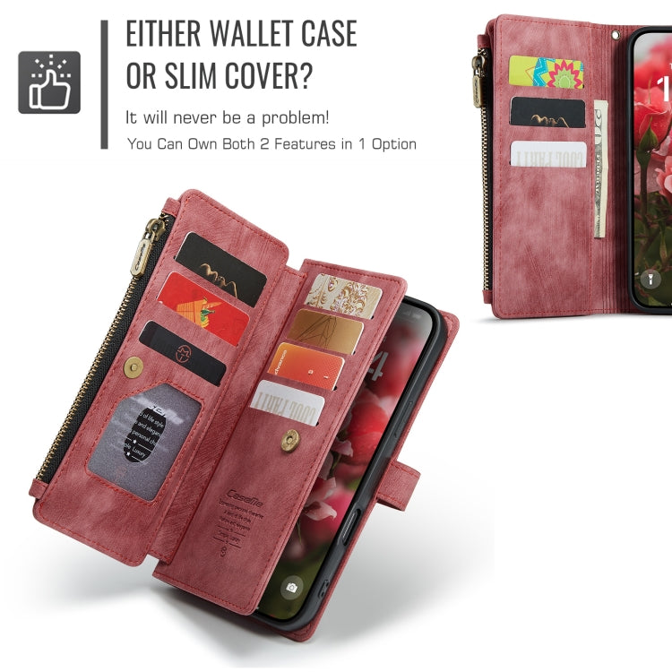 For iPhone 16 Plus CaseMe C30 Card Slots Zipper Wallet Leather Phone Case(Red) - iPhone 16 Plus Cases by CaseMe | Online Shopping South Africa | PMC Jewellery | Buy Now Pay Later Mobicred