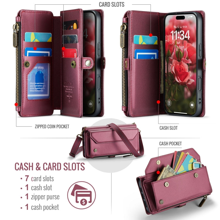 For iPhone 16 CaseMe C36 Card Slots Zipper Wallet RFID Anti-theft Leather Phone Case(Red) - iPhone 16 Cases by CaseMe | Online Shopping South Africa | PMC Jewellery | Buy Now Pay Later Mobicred