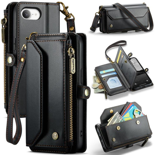 For iPhone 16e CaseMe C36 Card Slots Zipper Wallet RFID Anti-theft Leather Phone Case(Black) - iPhone 16e Cases by CaseMe | Online Shopping South Africa | PMC Jewellery | Buy Now Pay Later Mobicred