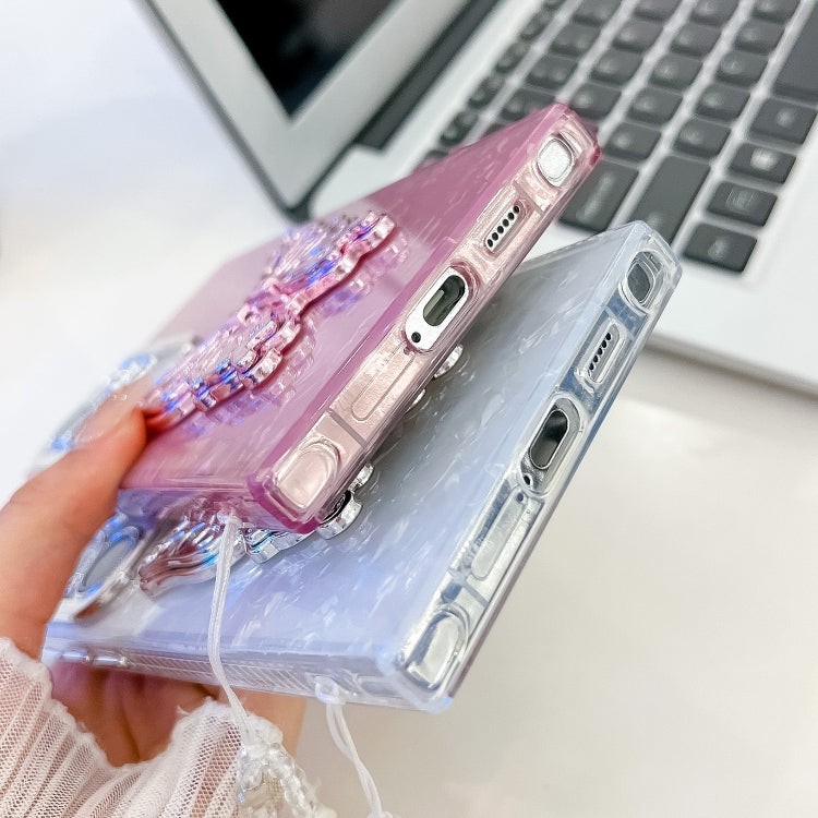 For Samsung Galaxy S25+ 5G Plating Glitter Lens Film Texture Butterfly Holder Wristband Phone Case(Purple Wrinkles) - Galaxy S25+ 5G Cases by PMC Jewellery | Online Shopping South Africa | PMC Jewellery | Buy Now Pay Later Mobicred