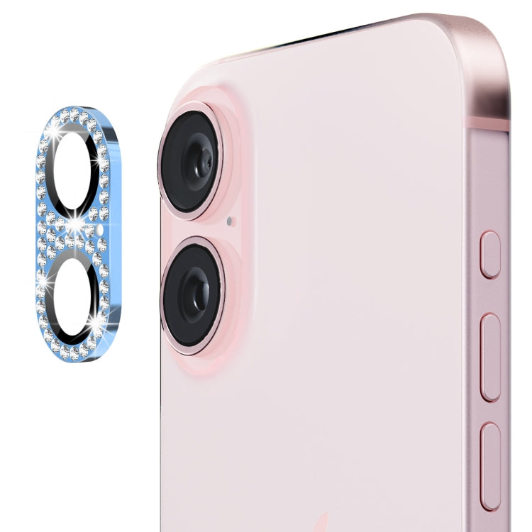 For iPhone 16 / 16 Plus ENKAY Hat-Prince Blink Diamond Camera Lens Aluminium Alloy Tempered Glass Film(Sierra Blue) - iPhone 16 Tempered Glass by ENKAY | Online Shopping South Africa | PMC Jewellery | Buy Now Pay Later Mobicred