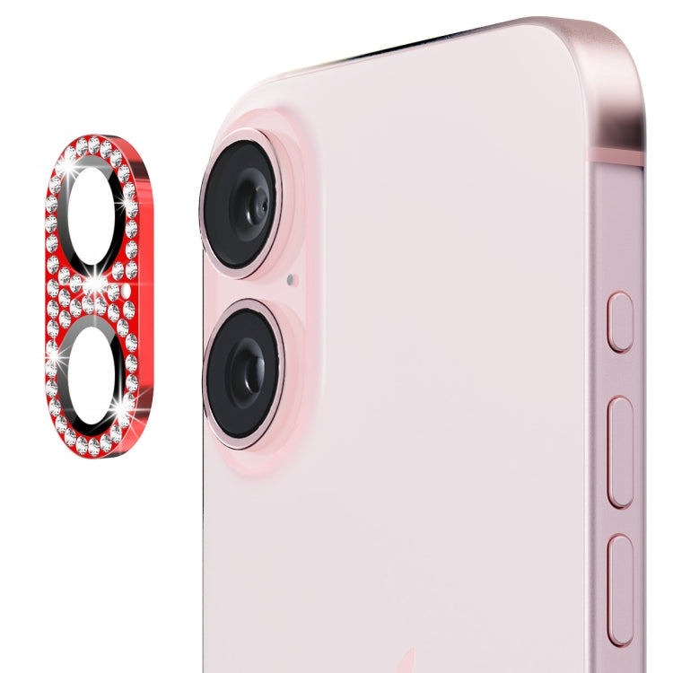 For iPhone 16 / 16 Plus ENKAY Hat-Prince Blink Diamond Camera Lens Aluminium Alloy Tempered Glass Film(Red) - iPhone 16 Tempered Glass by ENKAY | Online Shopping South Africa | PMC Jewellery | Buy Now Pay Later Mobicred