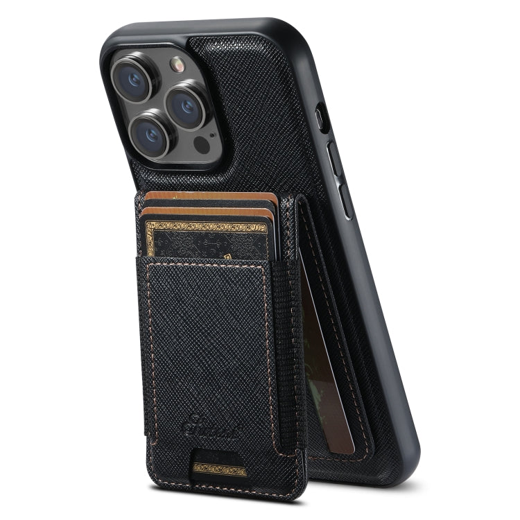 For iPhone 16 Pro Max Suteni H17 Cross Grain Leather MagSafe Detachable Wallet Phone Case(Black) - iPhone 16 Pro Max Cases by Suteni | Online Shopping South Africa | PMC Jewellery | Buy Now Pay Later Mobicred