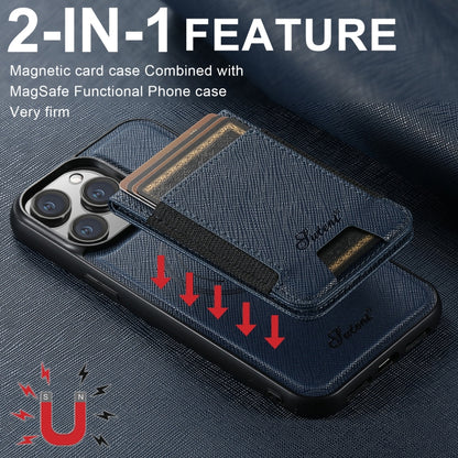 For iPhone 15 Pro Suteni H17 Cross Grain Leather MagSafe Detachable Wallet Phone Case(Blue) - iPhone 15 Pro Cases by Suteni | Online Shopping South Africa | PMC Jewellery | Buy Now Pay Later Mobicred