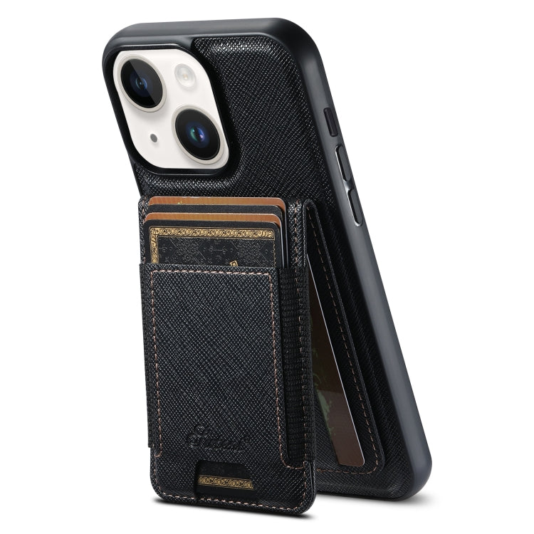 For iPhone 14 Suteni H17 Cross Grain Leather MagSafe Detachable Wallet Phone Case(Black) - iPhone 14 Cases by Suteni | Online Shopping South Africa | PMC Jewellery | Buy Now Pay Later Mobicred