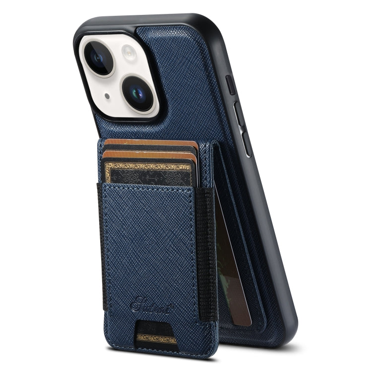 For iPhone 13 Suteni H17 Cross Grain Leather MagSafe Detachable Wallet Phone Case(Blue) - iPhone 13 Cases by Suteni | Online Shopping South Africa | PMC Jewellery | Buy Now Pay Later Mobicred