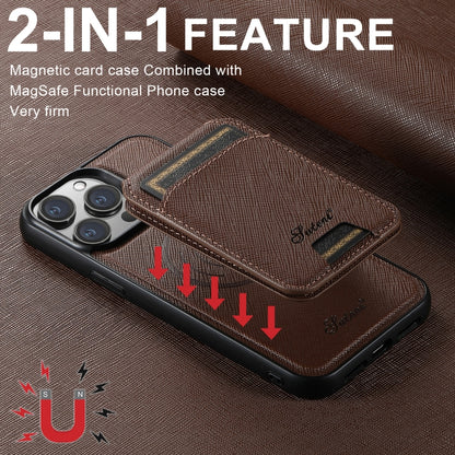 For iPhone 15 Pro Max Suteni H18 Cross Grain MagSafe Wallet Leather Phone Case(Brown) - iPhone 15 Pro Max Cases by Suteni | Online Shopping South Africa | PMC Jewellery | Buy Now Pay Later Mobicred