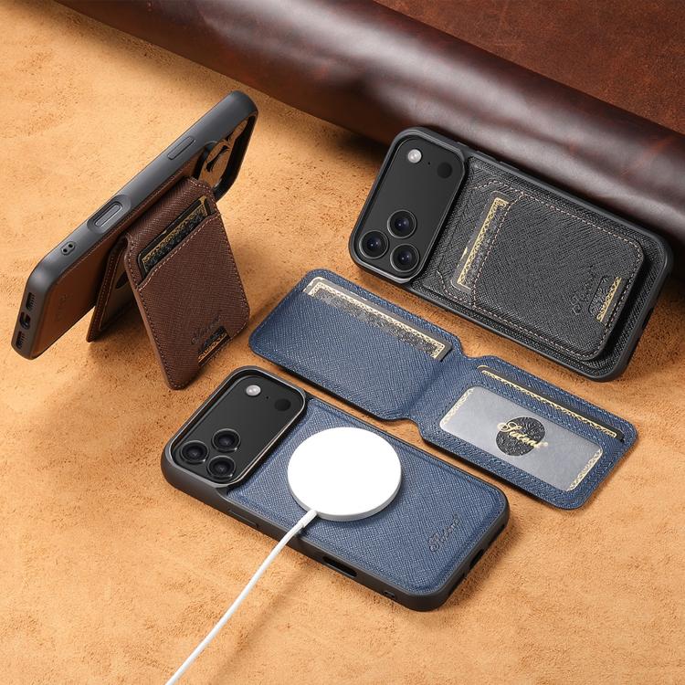 For iPhone 13 Pro Max Suteni H18 Cross Grain MagSafe Wallet Leather Phone Case(Black) - free shipping - PMC Jewellery - Order now!