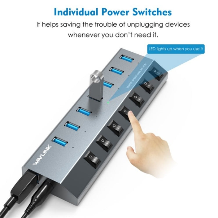 WAVLINK UH3076 5Gbps 7-port USB 3.0 Hub with Independent Switch and LED Indicator(EU Plug) - USB 3.0 HUB by WAVLINK | Online Shopping South Africa | PMC Jewellery | Buy Now Pay Later Mobicred