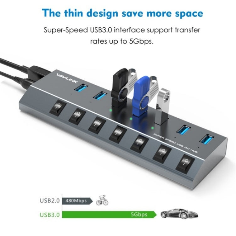 WAVLINK UH3076 5Gbps 7-port USB 3.0 Hub with Independent Switch and LED Indicator(EU Plug) - USB 3.0 HUB by WAVLINK | Online Shopping South Africa | PMC Jewellery | Buy Now Pay Later Mobicred