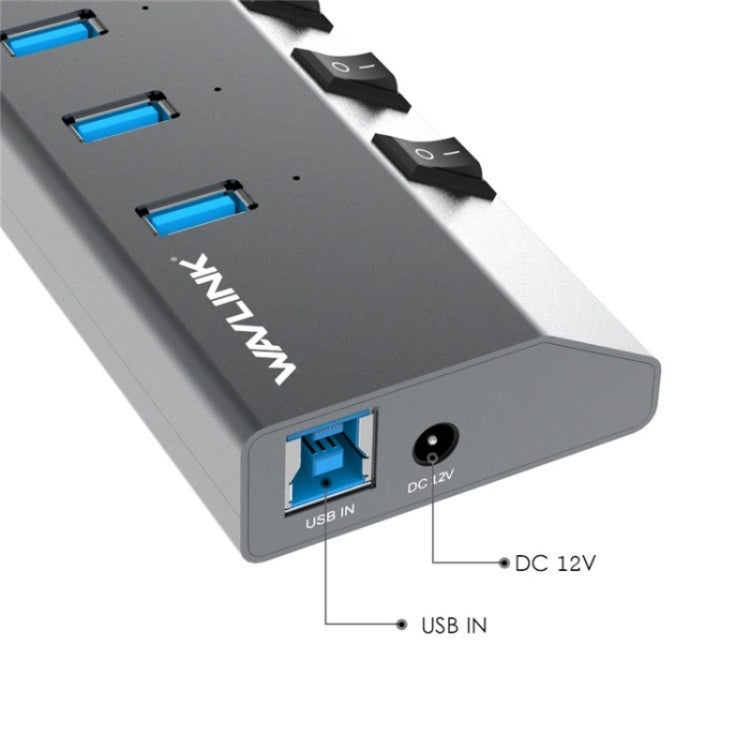 WAVLINK UH3076 5Gbps 7-port USB 3.0 Hub with Independent Switch and LED Indicator(US Plug) - free shipping - PMC Jewellery - Order now!
