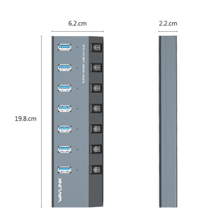 WAVLINK UH3076 5Gbps 7-port USB 3.0 Hub with Independent Switch and LED Indicator(EU Plug) - USB 3.0 HUB by WAVLINK | Online Shopping South Africa | PMC Jewellery | Buy Now Pay Later Mobicred