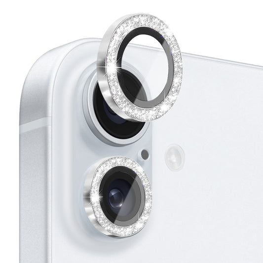 For iPhone 16 / 16 Plus NORTHJO Glitter Camera Lens Protector Tempered Glass Metal Ring Film(Silver) - iPhone 16 Tempered Glass by NORTHJO | Online Shopping South Africa | PMC Jewellery | Buy Now Pay Later Mobicred