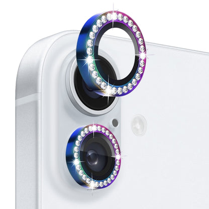 For iPhone 16 / 16 Plus NORTHJO Rhinestone Camera Lens Protector Tempered Glass Metal Ring Film(Colorful) - iPhone 16 Tempered Glass by NORTHJO | Online Shopping South Africa | PMC Jewellery | Buy Now Pay Later Mobicred