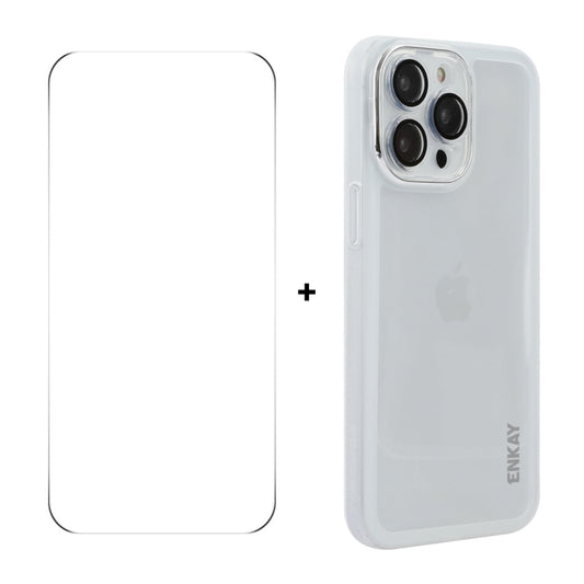 For iPhone 16 Pro ENKAY Hat-Prince Translucent Matte TPU Phone Case with Lens Film + 9H Big Arc Edge Film(White) - iPhone 16 Pro Cases by ENKAY | Online Shopping South Africa | PMC Jewellery | Buy Now Pay Later Mobicred