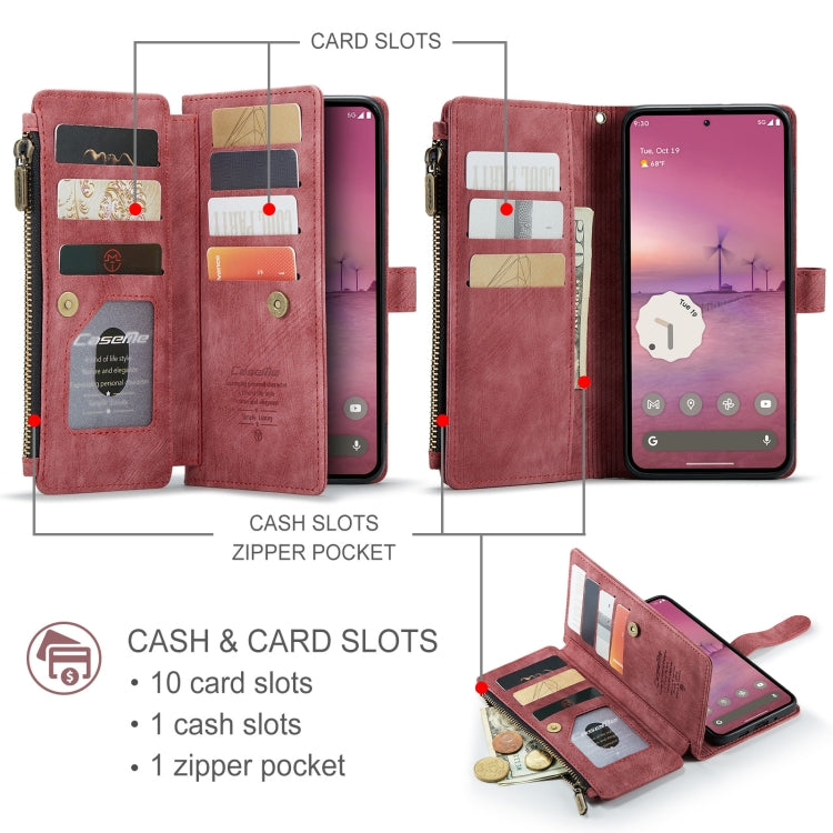 For Google Pixel 9 Pro XL CaseMe C30 Card Slots Zipper Wallet Leather Phone Case(Wine) - Google Cases by CaseMe | Online Shopping South Africa | PMC Jewellery | Buy Now Pay Later Mobicred