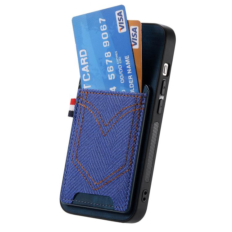 For iPhone 16e Denim Texture Leather Skin Phone Case with Card Slot(Blue) - iPhone 16e Cases by PMC TechLife | Online Shopping South Africa | PMC TechLife | Buy Now Pay Later Mobicred