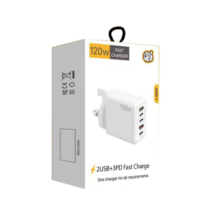 120W 3 PD Type-C Dual USB Multi Port Charger for Mobile Phones, UK Plug(White) - USB Charger by PMC Jewellery | Online Shopping South Africa | PMC Jewellery | Buy Now Pay Later Mobicred