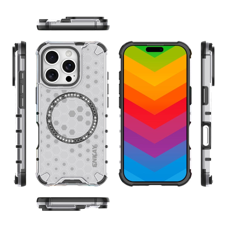 For iPhone 16 Pro Max ENKAY Hat-Prince Honeycomb MagSafe Shockproof Phone Case with Large Arc Edge Film(White) - iPhone 16 Pro Max Cases by ENKAY | Online Shopping South Africa | PMC Jewellery | Buy Now Pay Later Mobicred