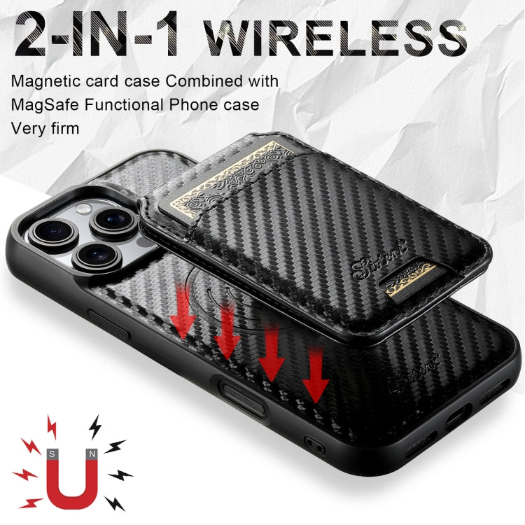 For iPhone 14 Pro Suteni TXWH18 Carbon Fiber Texture Detachable Wallet MagSafe Phone Case(Black) - iPhone 14 Pro Cases by Suteni | Online Shopping South Africa | PMC Jewellery | Buy Now Pay Later Mobicred