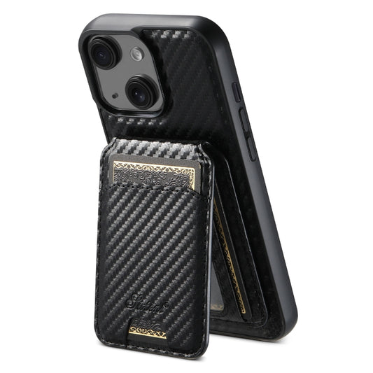 For iPhone 14 Suteni TXWH18 Carbon Fiber Texture Detachable Wallet MagSafe Phone Case(Black) - iPhone 14 Cases by Suteni | Online Shopping South Africa | PMC Jewellery | Buy Now Pay Later Mobicred