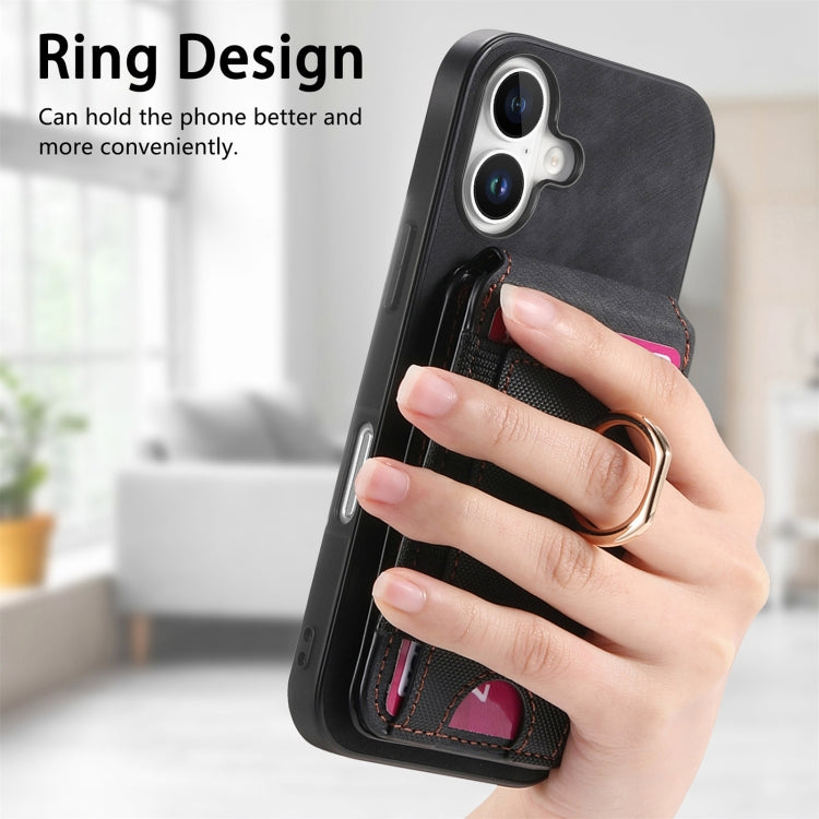 For iPhone 16 Retro Splitable Magnetic Stand Card Bag Leather Phone Case(Black) - iPhone 16 Cases by PMC Jewellery | Online Shopping South Africa | PMC Jewellery | Buy Now Pay Later Mobicred