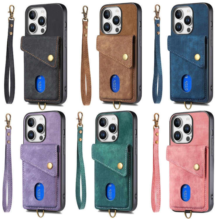 For iPhone 16e Retro Card Wallet Fold Leather Phone Case with Strap(Brown) - iPhone 16e Cases by PMC TechLife | Online Shopping South Africa | PMC TechLife | Buy Now Pay Later Mobicred