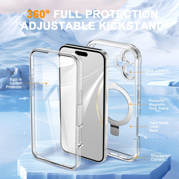 For iPhone 16 Skin Feel MagSafe Holder 360 Full Body Phone Case(Transparent) - iPhone 16 Cases by PMC Jewellery | Online Shopping South Africa | PMC Jewellery | Buy Now Pay Later Mobicred