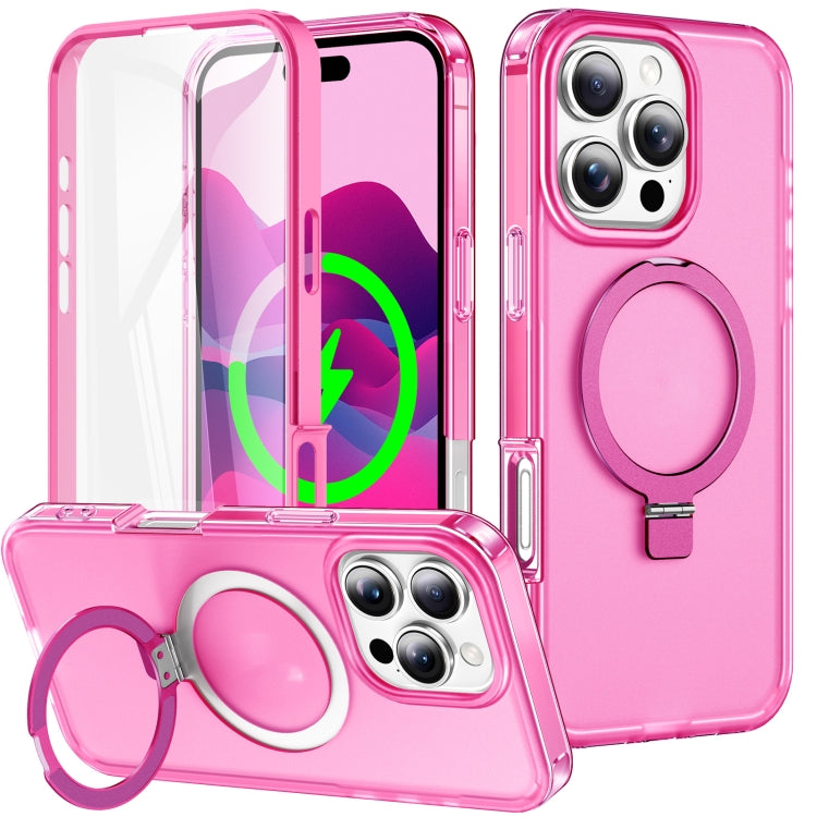 For iPhone 16 Pro Frosted Skin Feel MagSafe Holder 360 Full Body Phone Case(Rose Red) - iPhone 16 Pro Cases by PMC Jewellery | Online Shopping South Africa | PMC Jewellery | Buy Now Pay Later Mobicred