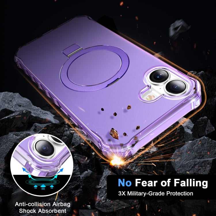 For iPhone 16 Plus Solid Color Wave MagSafe Holder Phone Case(Purple) - free shipping - PMC Jewellery - Order now!