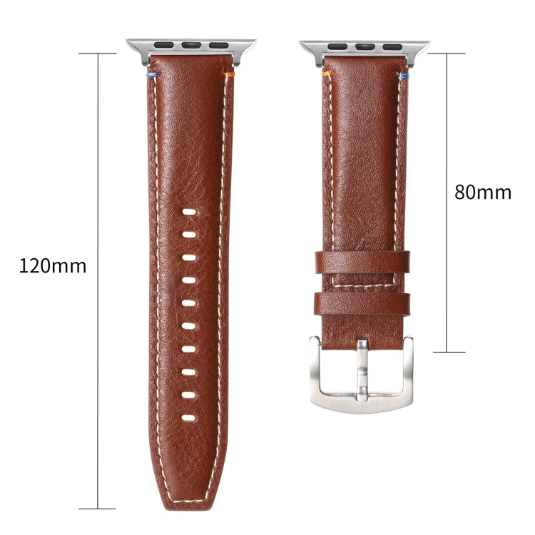 Stitched Genuine Leather Watch Band For Apple Watch 42mm / 41mm / 40mm / 38mm(Pull Up Leather Brown) - Watch Bands by PMC TechLife | Online Shopping South Africa | PMC TechLife | Buy Now Pay Later Mobicred