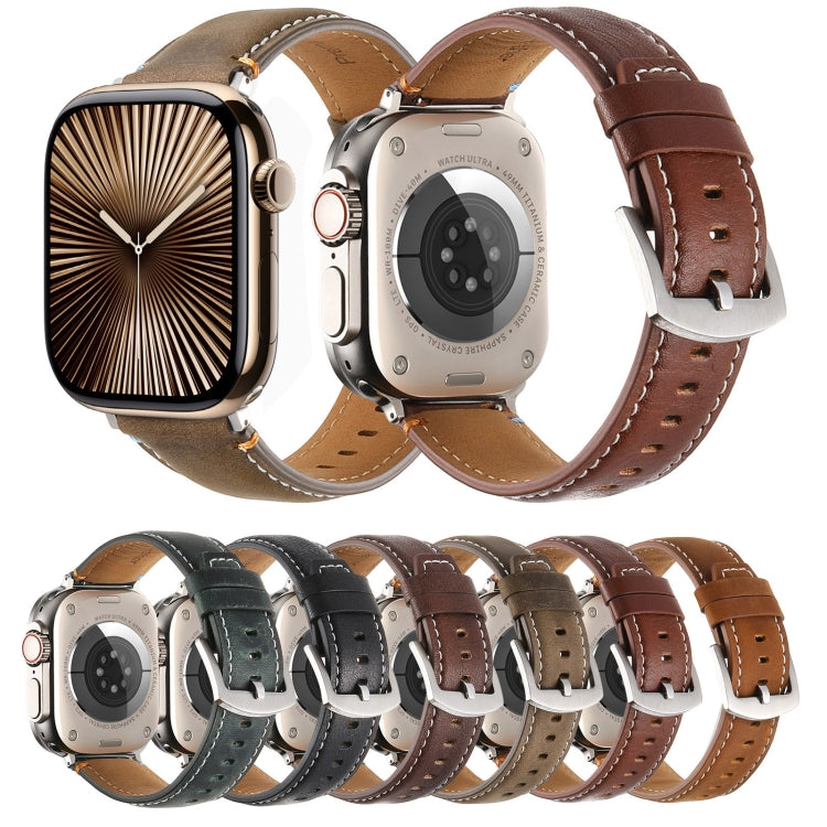 Stitched Genuine Leather Watch Band For Apple Watch 46mm / 49mm / 45mm / 44mm(Pull Up Leather Brown) - Watch Bands by PMC TechLife | Online Shopping South Africa | PMC TechLife | Buy Now Pay Later Mobicred