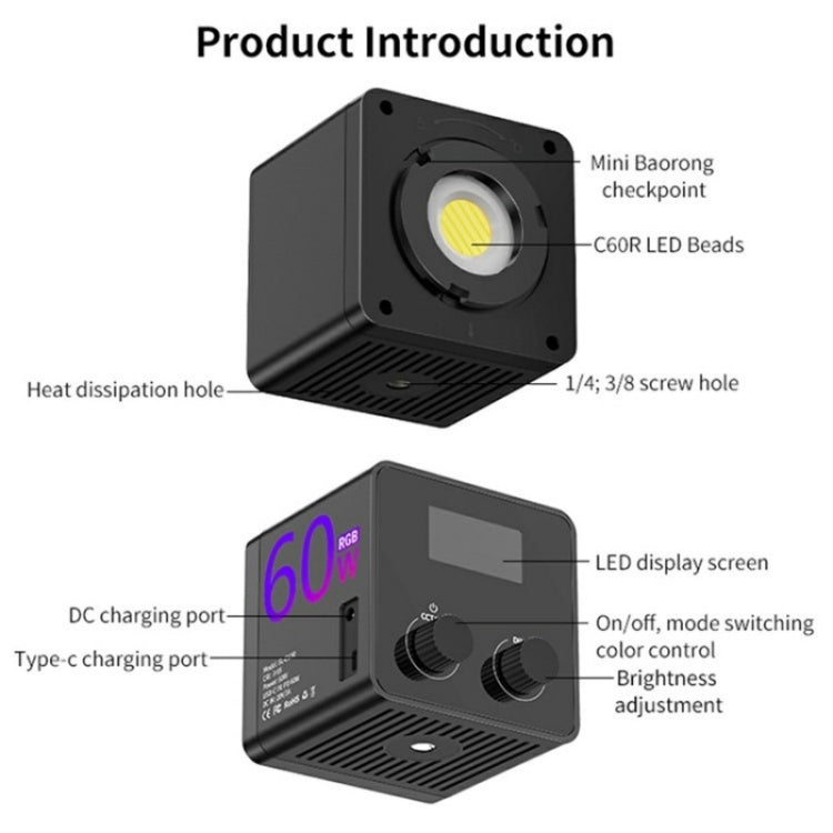 C60R 60W RGB Stage Lamp Professional Video Photography COB Fill Light, Plug:US Plug - Selfie Light by PMC Jewellery | Online Shopping South Africa | PMC Jewellery | Buy Now Pay Later Mobicred