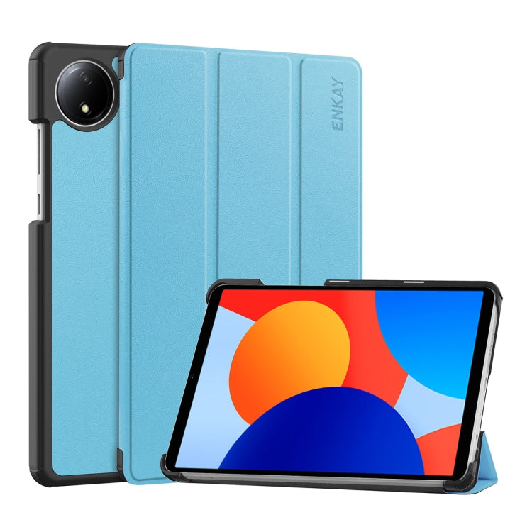 For Redmi Pad SE 4G 8.7 ENKAY Tri-fold Custer Texture Leather Smart Tablet Case(Light Blue) - free shipping - PMc TechLife - Order now!