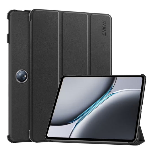 For OnePlus Pad 2 / Pad Pro 12.1 ENKAY Tri-fold Custer Texture Platic Leather Smart Tablet Case(Black) - Others by ENKAY | Online Shopping South Africa | PMC Jewellery | Buy Now Pay Later Mobicred