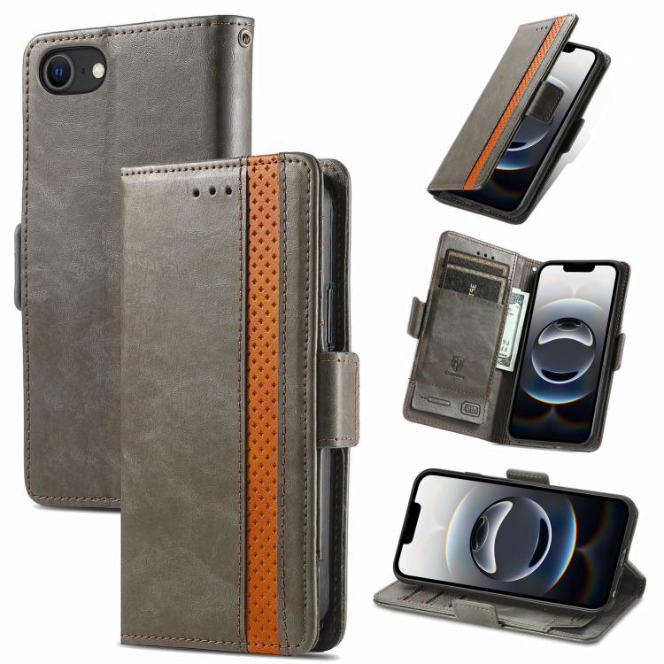 For iPhone 16e CaseNeo Splicing Dual Magnetic Buckle Leather Phone Case(Gray) - iPhone 16e Cases by PMC TechLife | Online Shopping South Africa | PMC TechLife | Buy Now Pay Later Mobicred