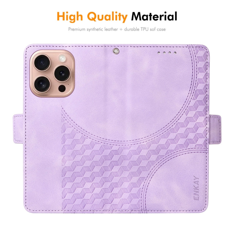 For iPhone 16 Pro ENKAY Embossed Rhombus Starry Leather Phone Case with Screen Film(Blue) - iPhone 16 Pro Cases by ENKAY | Online Shopping South Africa | PMC Jewellery | Buy Now Pay Later Mobicred