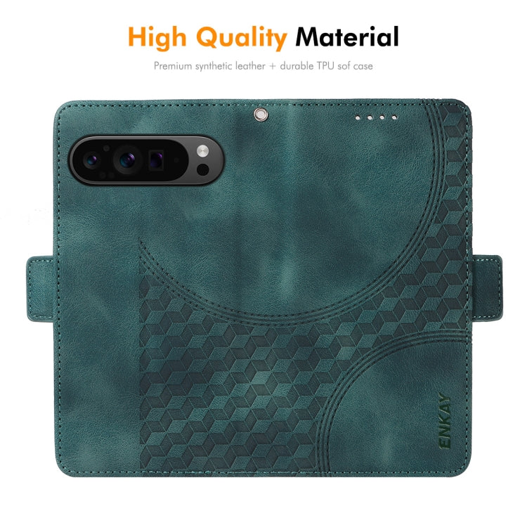 For Google Pixel 9 Pro XL ENKAY Embossed Rhombus Starry Leather Phone Case with Screen Film(Brown) - Google Cases by ENKAY | Online Shopping South Africa | PMC Jewellery | Buy Now Pay Later Mobicred