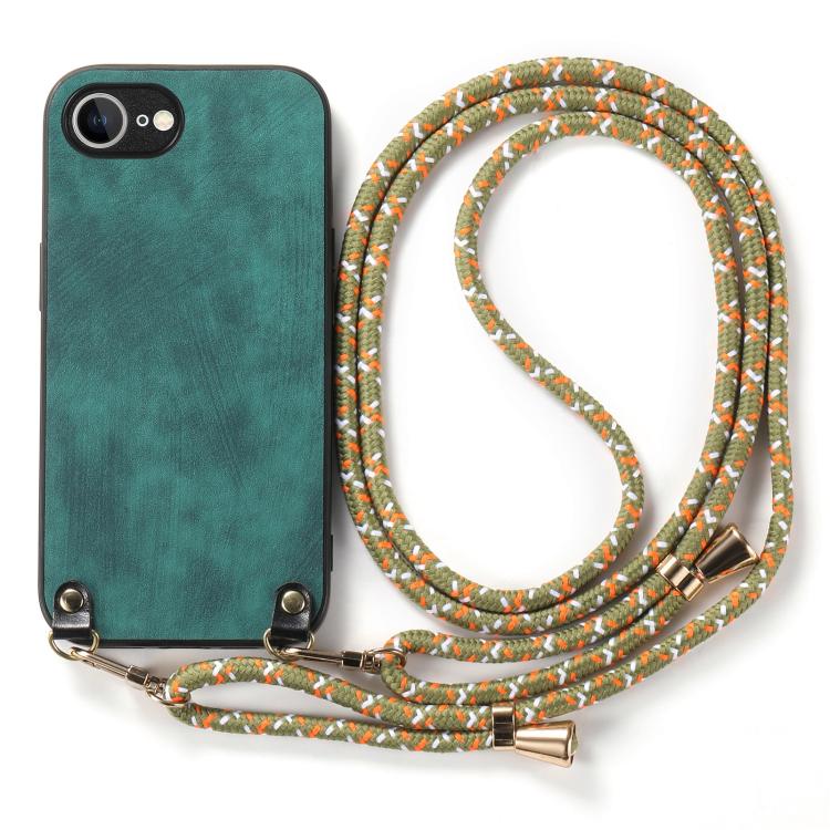 For  iPhone 16e Vintage Leather PC Back Cover Phone Case with Crossbody Strap(Green) - iPhone 16e Cases by PMC TechLife | Online Shopping South Africa | PMC TechLife | Buy Now Pay Later Mobicred