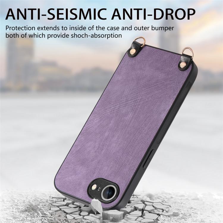 For  iPhone 16e Vintage Leather PC Back Cover Phone Case with Crossbody Strap(Purple) - iPhone 16e Cases by PMC TechLife | Online Shopping South Africa | PMC TechLife | Buy Now Pay Later Mobicred