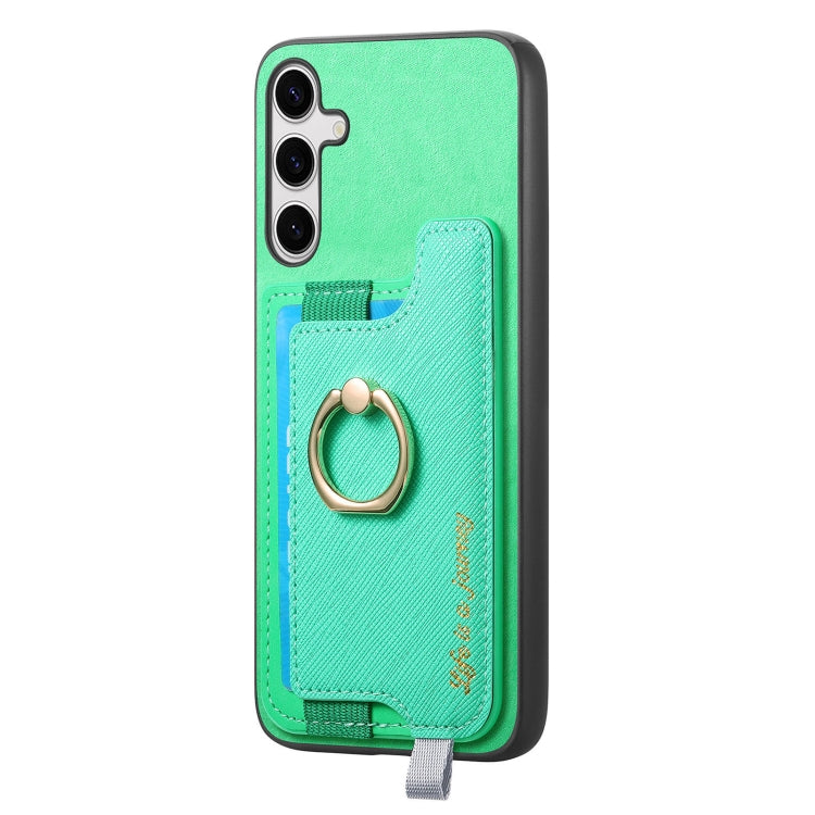 For Samsung Galaxy S25 5G Retro Cross Leather Ring Horizontal Insert Card Bag MagSafe Phone Case(Green) - Galaxy S25 5G Cases by PMC Jewellery | Online Shopping South Africa | PMC Jewellery | Buy Now Pay Later Mobicred