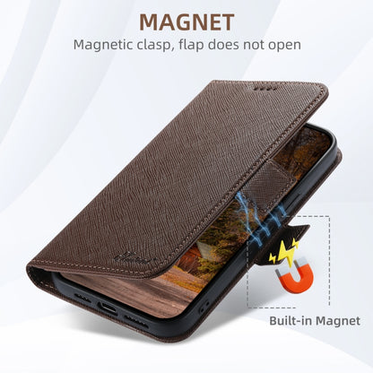 For iPhone 16 Suteni J08 Multifunctional Cross Texture MagSafe Leather Phone Case(Brown) - iPhone 16 Cases by Suteni | Online Shopping South Africa | PMC Jewellery | Buy Now Pay Later Mobicred