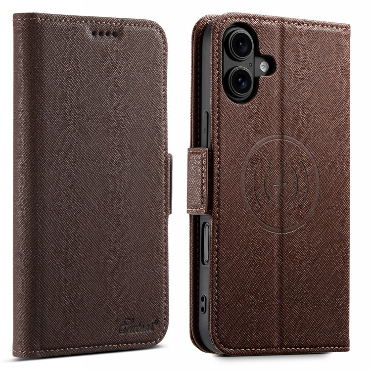 For iPhone 16 Plus Suteni J08 Multifunctional Cross Texture MagSafe Leather Phone Case(Brown) - iPhone 16 Plus Cases by Suteni | Online Shopping South Africa | PMC Jewellery | Buy Now Pay Later Mobicred